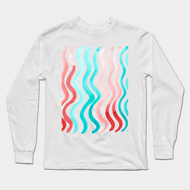 Wavy lines - orange and mint Long Sleeve T-Shirt by wackapacka